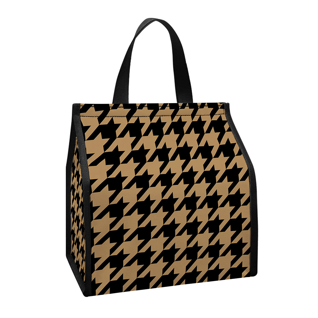 Brown And Black Houndstooth Print Insulated Lunch Tote