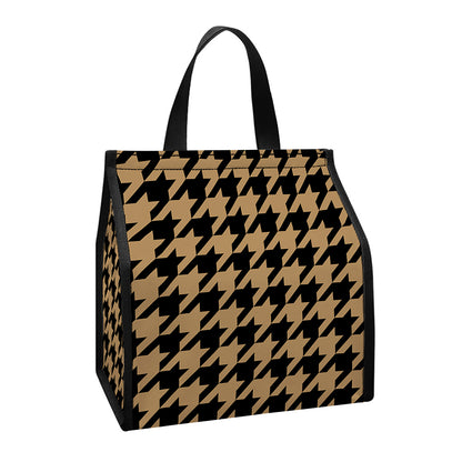 Brown And Black Houndstooth Print Insulated Lunch Tote