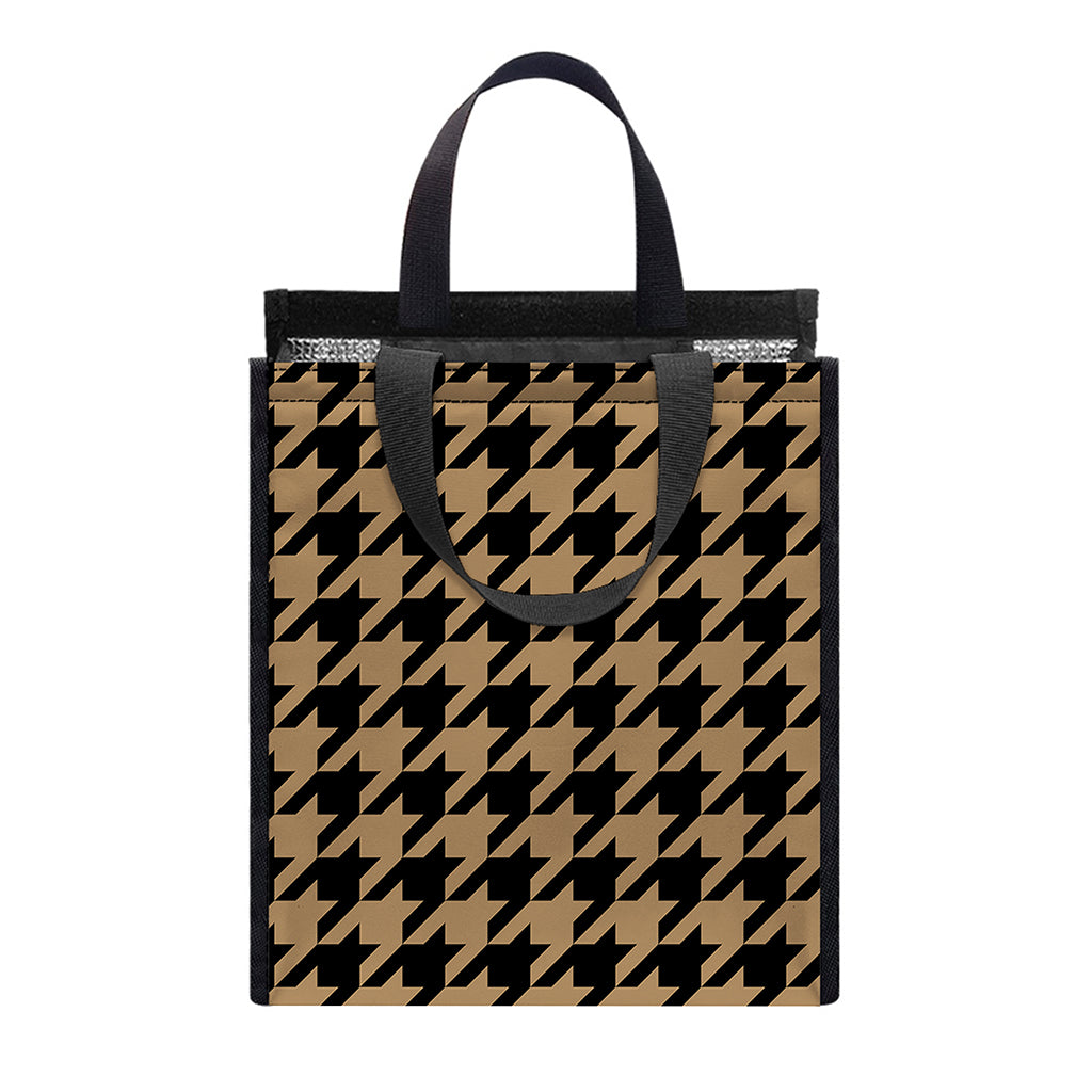 Brown And Black Houndstooth Print Insulated Lunch Tote