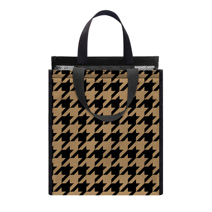 Brown And Black Houndstooth Print Insulated Lunch Tote