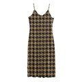 Brown And Black Houndstooth Print Jersey Midi Cami Dress