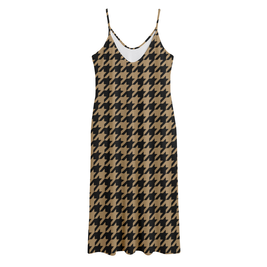 Brown And Black Houndstooth Print Jersey Midi Cami Dress