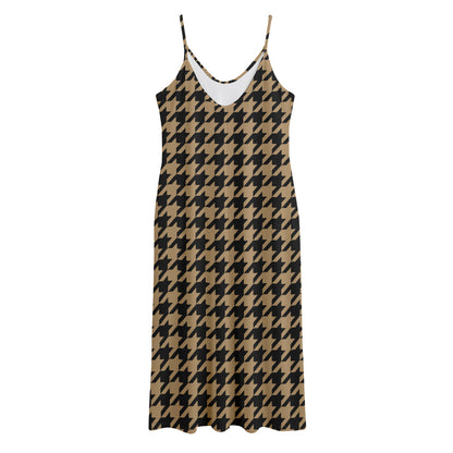 Brown And Black Houndstooth Print Jersey Midi Cami Dress