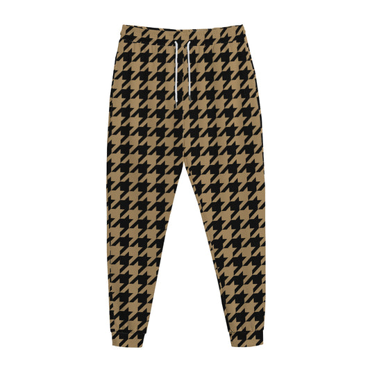 Brown And Black Houndstooth Print Jogger Pants