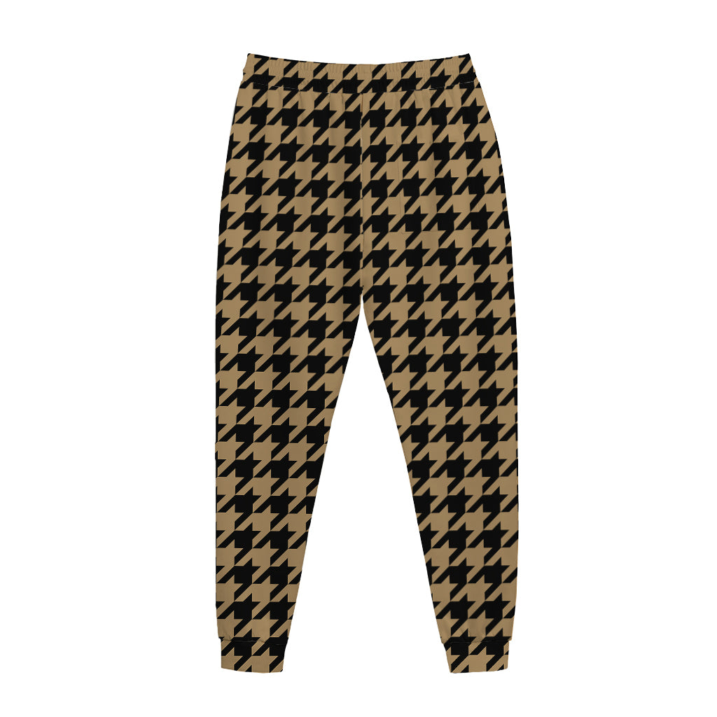 Brown And Black Houndstooth Print Jogger Pants