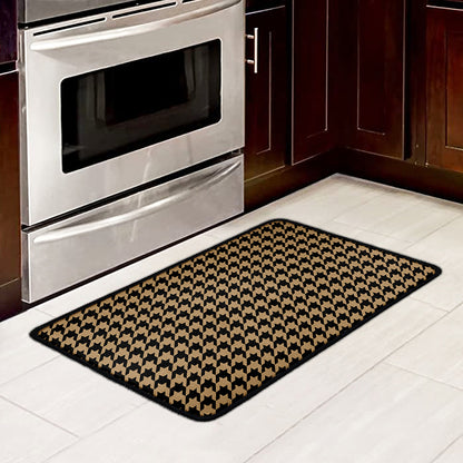 Brown And Black Houndstooth Print Kitchen Mat