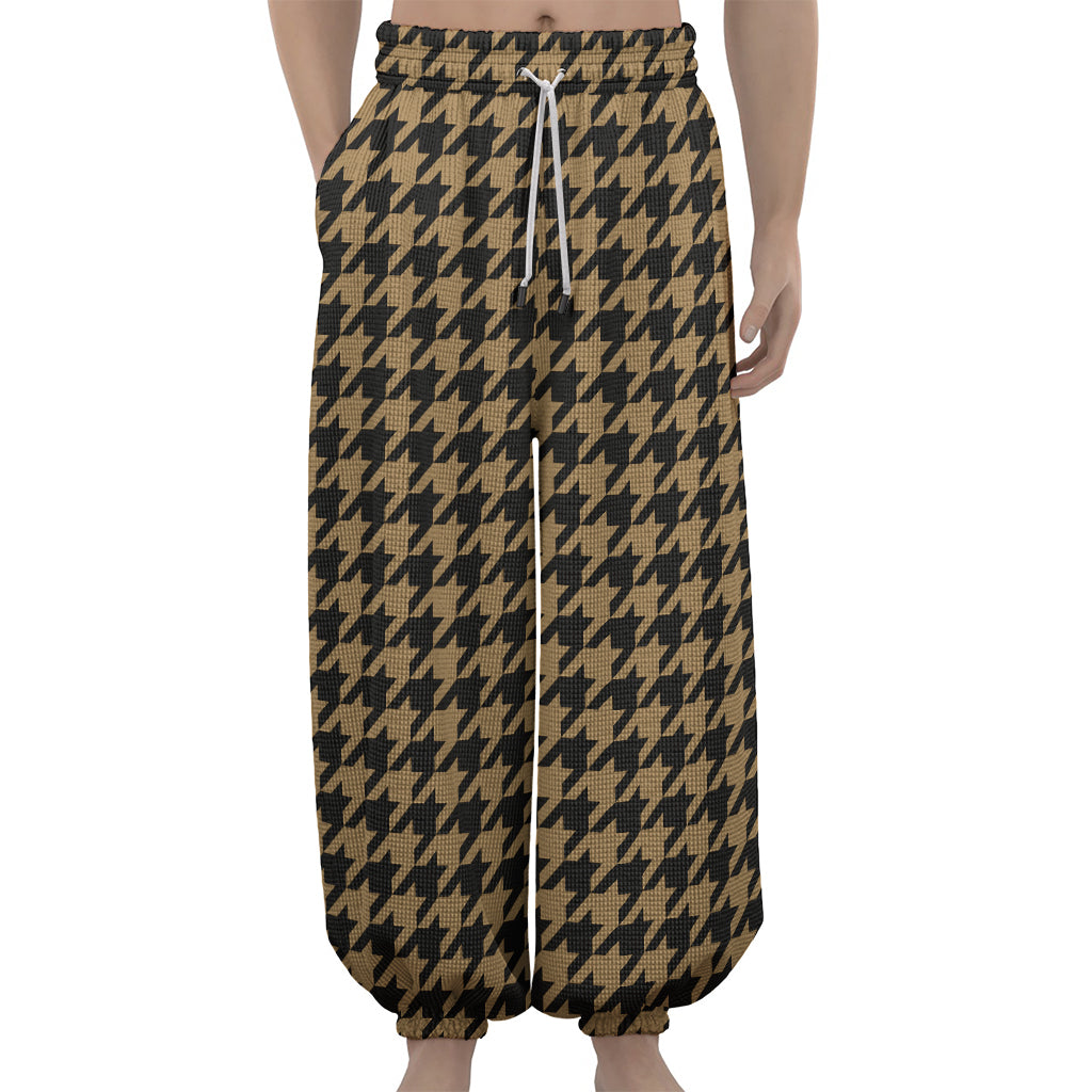 Brown And Black Houndstooth Print Lantern Pants