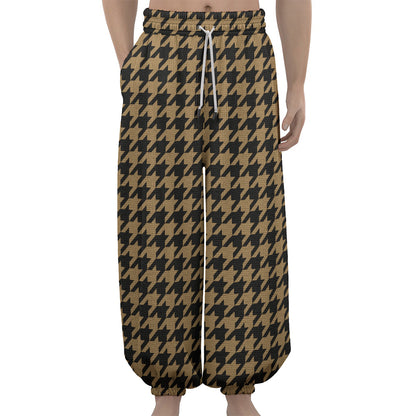 Brown And Black Houndstooth Print Lantern Pants