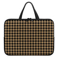 Brown And Black Houndstooth Print Laptop Sleeve With Handle