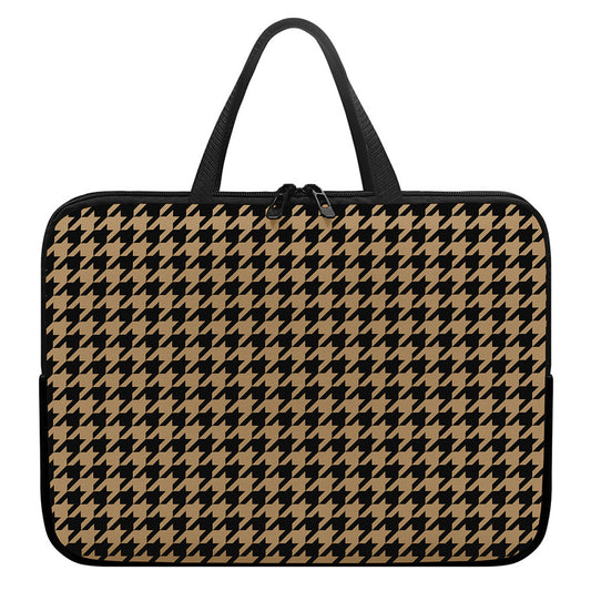 Brown And Black Houndstooth Print Laptop Sleeve With Handle