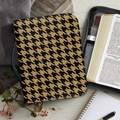Brown And Black Houndstooth Print Leather Bible Cover