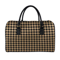 Brown And Black Houndstooth Print Leather Duffel Bag