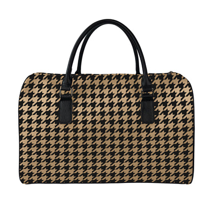 Brown And Black Houndstooth Print Leather Duffle Bag