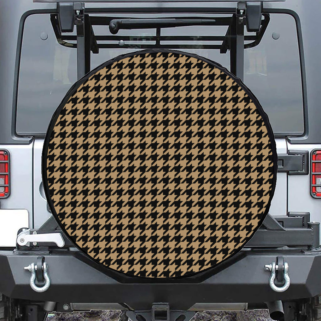 Brown And Black Houndstooth Print Leather Spare Tire Cover