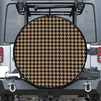 Brown And Black Houndstooth Print Leather Spare Tire Cover