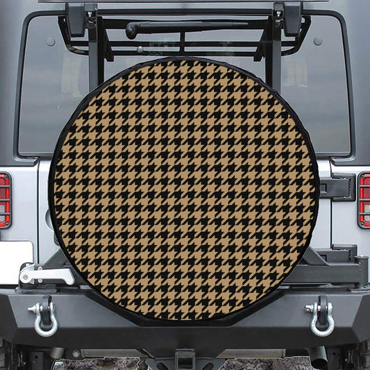 Brown And Black Houndstooth Print Leather Spare Tire Cover