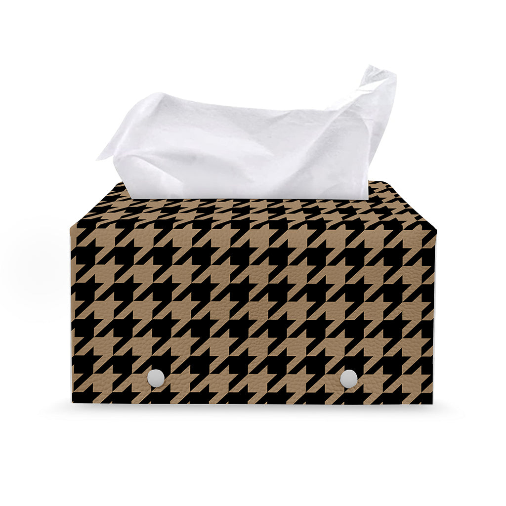 Brown And Black Houndstooth Print Leather Tissue Box Cover