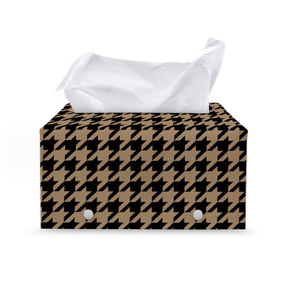 Brown And Black Houndstooth Print Leather Tissue Box Cover