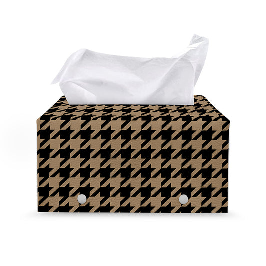 Brown And Black Houndstooth Print Leather Tissue Box Cover