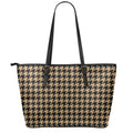 Brown And Black Houndstooth Print Leather Tote Bag With Zipper