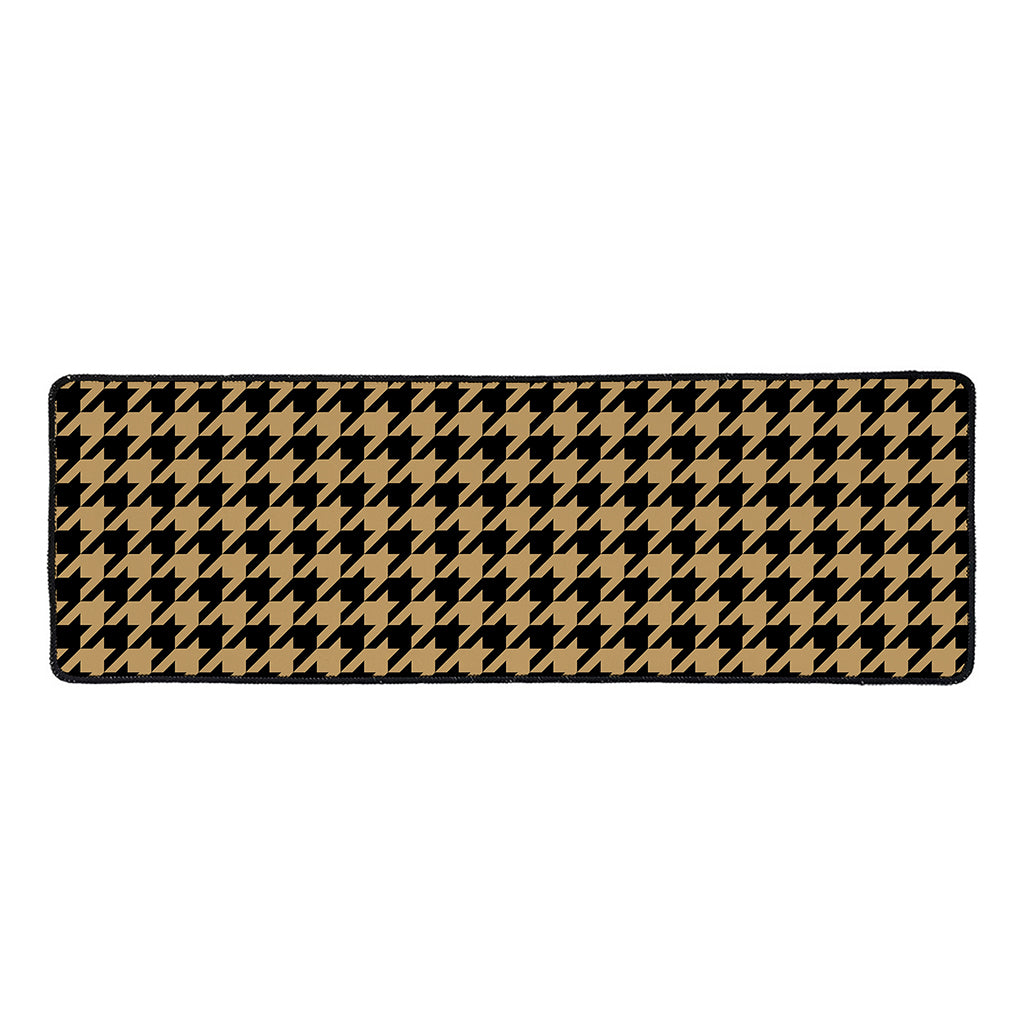 Brown And Black Houndstooth Print Long Kitchen Mat