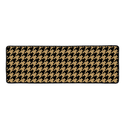 Brown And Black Houndstooth Print Long Kitchen Mat