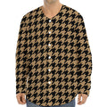 Brown And Black Houndstooth Print Long Sleeve Baseball Jersey