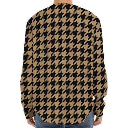 Brown And Black Houndstooth Print Long Sleeve Baseball Jersey