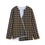 Brown And Black Houndstooth Print Long Sleeve Short Coat