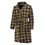 Brown And Black Houndstooth Print Men's Bathrobe