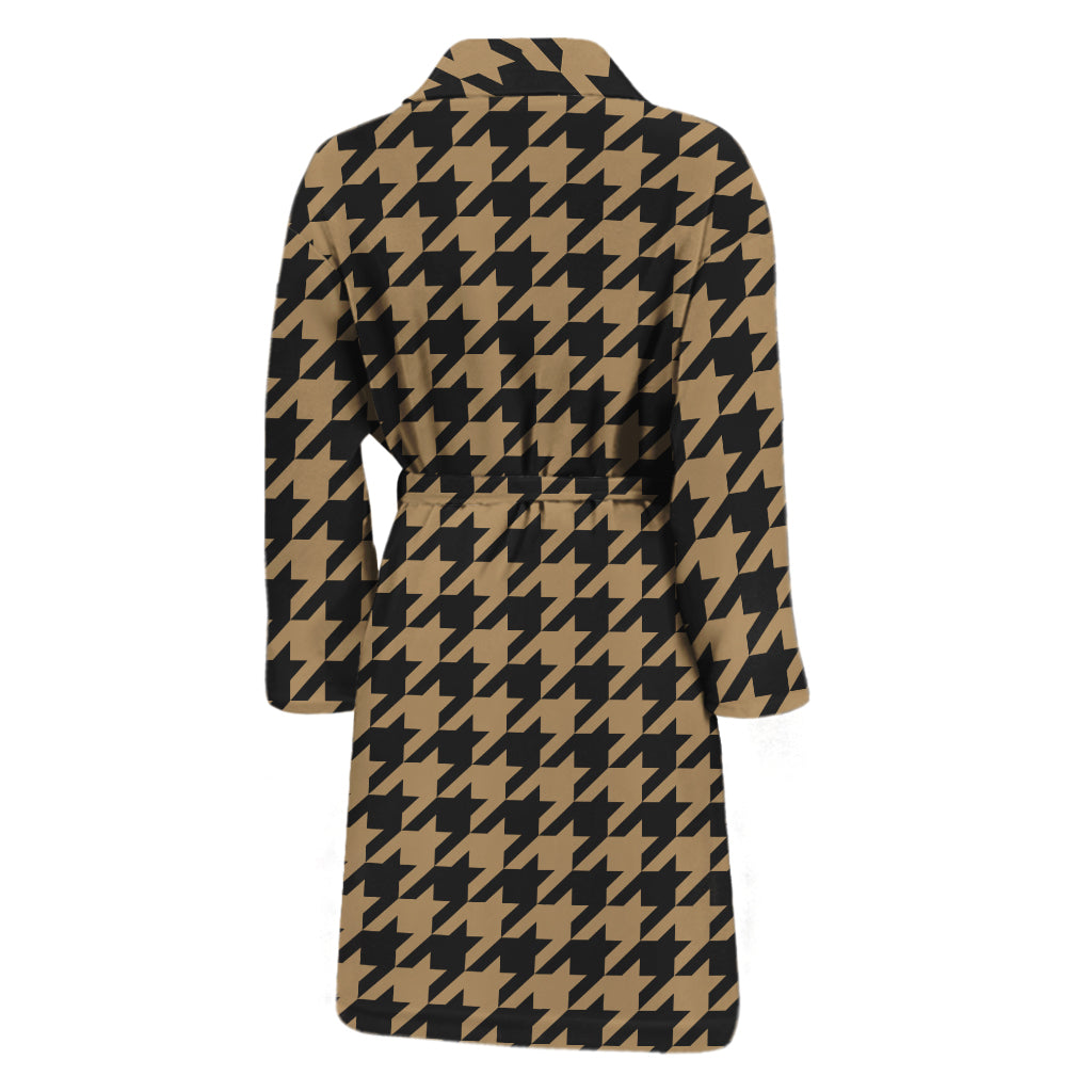 Brown And Black Houndstooth Print Men's Bathrobe