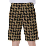 Brown And Black Houndstooth Print Men's Beach Shorts