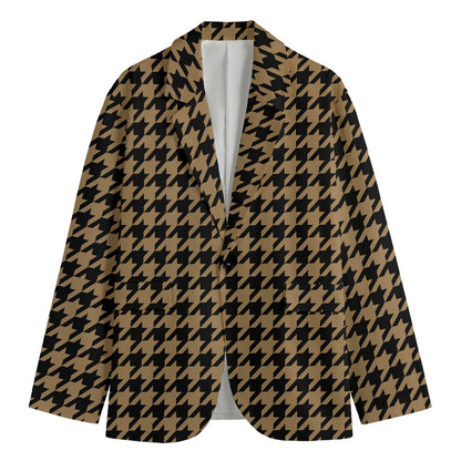 Brown And Black Houndstooth Print Men's Blazer