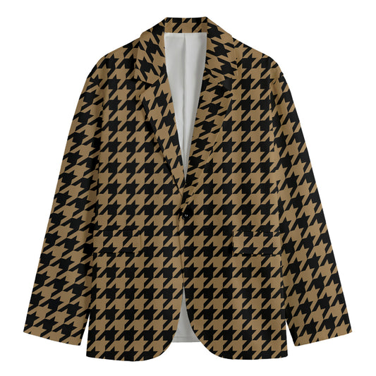 Brown And Black Houndstooth Print Men's Blazer