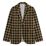 Brown And Black Houndstooth Print Men's Blazer