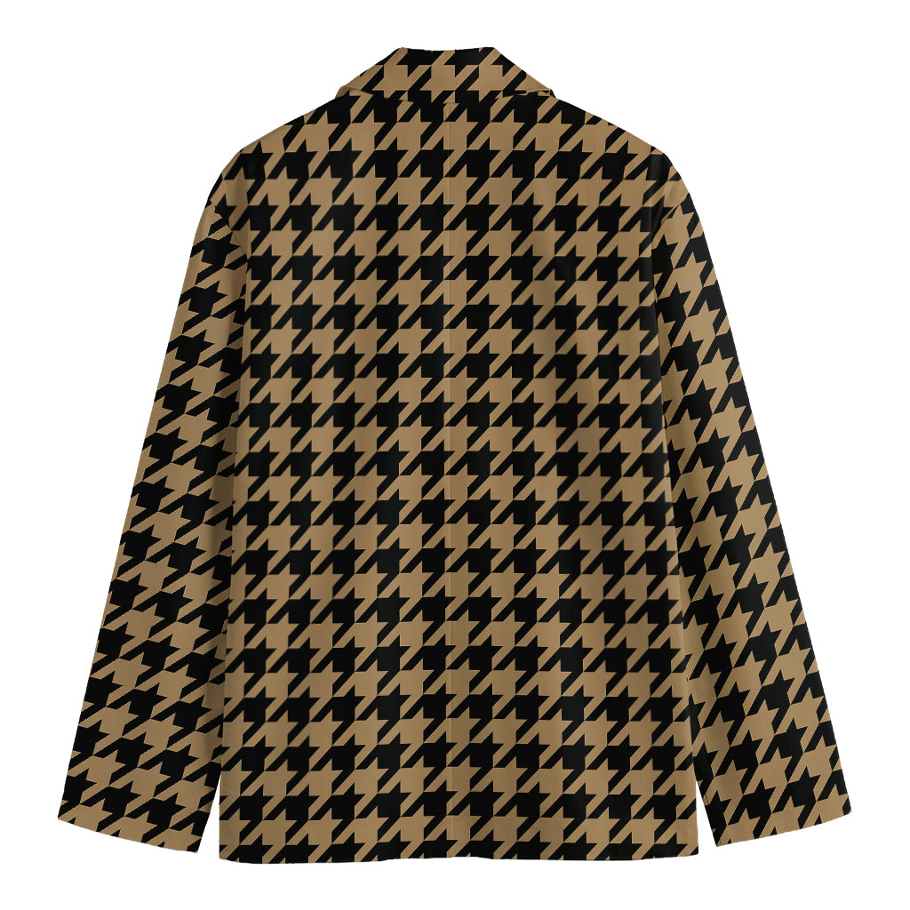 Brown And Black Houndstooth Print Men's Blazer