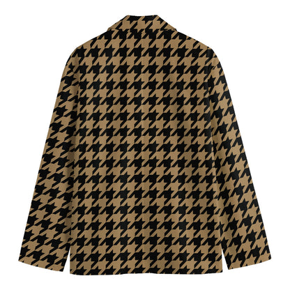 Brown And Black Houndstooth Print Men's Blazer