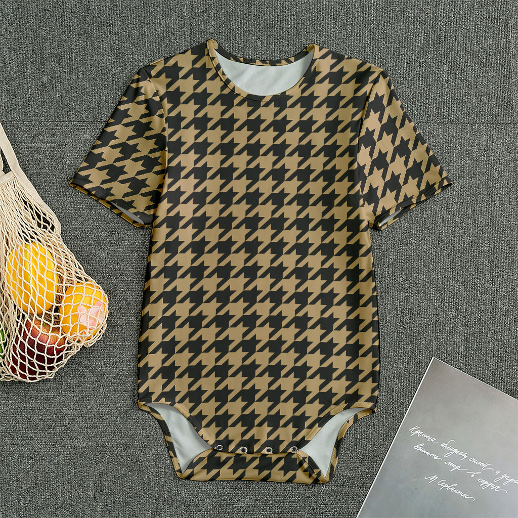Brown And Black Houndstooth Print Men's Bodysuit