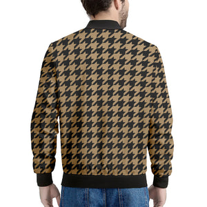 Brown And Black Houndstooth Print Men's Bomber Jacket