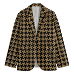 Brown And Black Houndstooth Print Men's Cotton Blazer