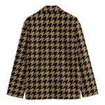 Brown And Black Houndstooth Print Men's Cotton Blazer