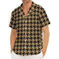 Brown And Black Houndstooth Print Men's Deep V-Neck Shirt