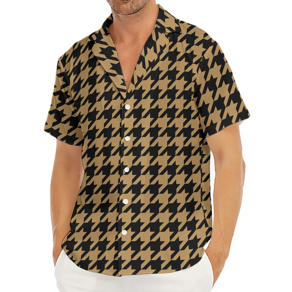 Brown And Black Houndstooth Print Men's Deep V-Neck Shirt
