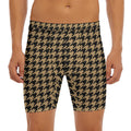 Brown And Black Houndstooth Print Men's Long Boxer Briefs