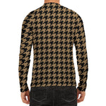 Brown And Black Houndstooth Print Men's Long Sleeve Rash Guard