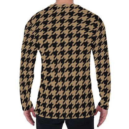 Brown And Black Houndstooth Print Men's Long Sleeve T-Shirt