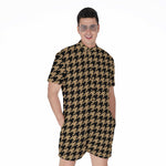 Brown And Black Houndstooth Print Men's Rompers