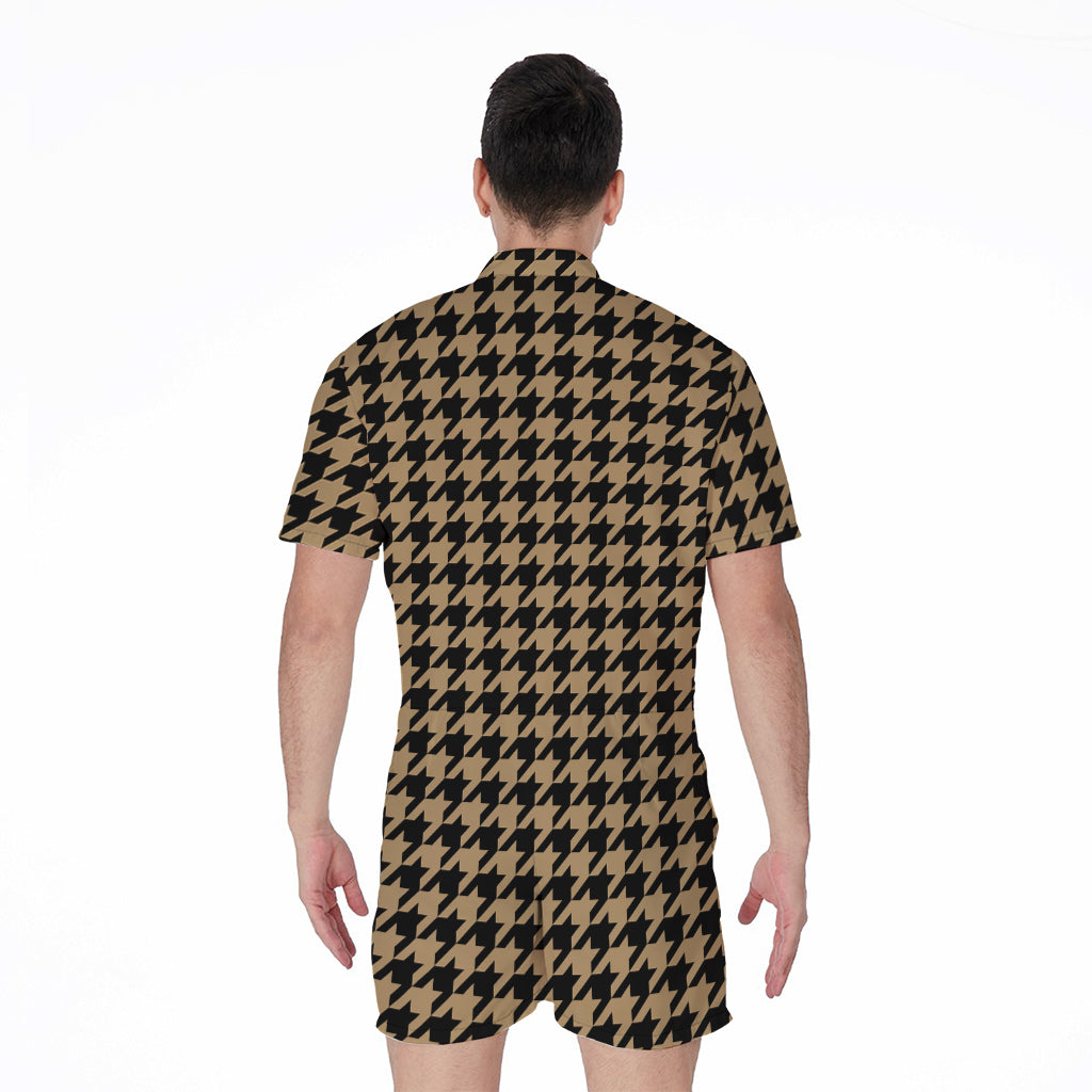 Brown And Black Houndstooth Print Men's Rompers