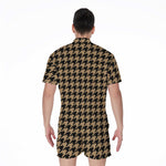 Brown And Black Houndstooth Print Men's Rompers
