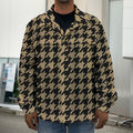 Brown And Black Houndstooth Print Men's Shirt Jacket